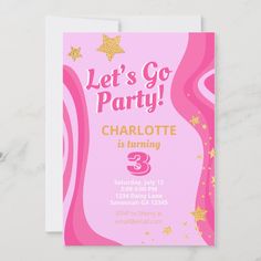 a pink and gold birthday party card