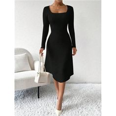 -Item Id 42943042 -Details: Asymmetrical, Rib-Knit -Neckline: Square Neck -Sleeve Type: Regular Sleeve -Style: Casual -Waist Line: Natural -Hem Shaped: Asymmetrical -Color: Black -Pattern Type: Plain -Sleeve Length: Long Sleeve -Length: Long -Fit Type: Slim Fit -Fabric: Slight Stretch -Material: Fabric -Composition: 76% Polyester, 16% Acrylic, 8% Polyamide -Care Instructions: Machine Wash Or Professional Dry Clean -Temperature: Spring/Fall (18-25/63-77) -Sheer: No **Open To Offers!!!** **Bundle Long Sleeve Sweater Dress, Classy Chic, Black Square, Chic Boutique, Black Pattern, Sleeve Sweater, Sleeve Type, Square Neck, Long Sleeve Sweater