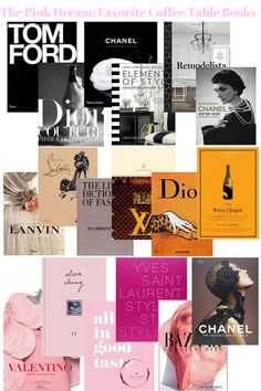 a collage of pink and black books