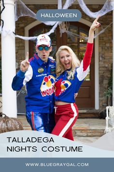 a man and woman dressed up in costumes for halloween with the caption talladega nights costume