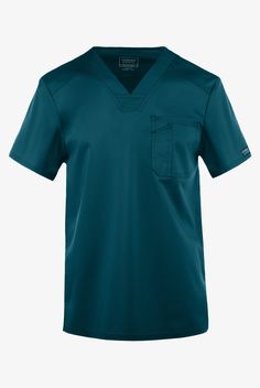 The Cherokee Workwear Revolution Men s V-Neck Tuck In Scrub Top has a sporty, but professional appearance whether it is tucked in or left untucked. Each style from the Cherokee Workwear Revolution collection redefines the idea of a basic uniform with upgraded stretch comfort fabric and a modern classic fit. • Men s modern classic fit • V-neck • 1 left chest patch pocket with pen slot • Short sleeve • Front shoulder yoke • Side vents • Back yoke with locker loop • Approximate length for size L is Mens Scrubs, Professional Appearance, Medical Uniforms, Fit Men, Scrub Tops, Modern Classic, Patch Pocket, Scrubs, Work Wear