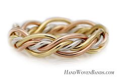 Tri Color Engagement Ring, Pink Gold Wedding Rings, Color Wedding Rings, Rose Gold Wedding Rings, Twisted Wire Rings, Handmade Wedding Band, Twist Weave