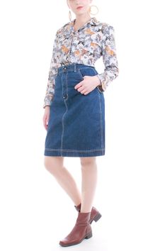 Vintage Midi Skirt, High Waist Pencil Skirt, 70s Denim, High Waisted Pencil Skirt, Denim Midi Skirt, Colored Denim, Metal Zipper, High Waisted Denim, Top Stitching