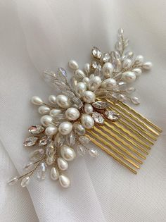 Ivory Bridal hair comb Pearl Crystal headpiece Wedding pearl | Etsy Pearl Clip Wedding Hair, Pearl Hairpiece Wedding, Ivory Veils Bridal, Pearl Bridal Hair Piece, Pearl Bridal Hair Accessories, Pearl Hairpiece, Pearl Bridal Hair Comb, Bridal Hair Clips