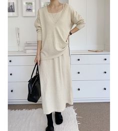 ▶ Colors ◀ Cream Black ▶ Size ◀ One size(Free) - Please, check below size spec ▶ Fabric ◀ Acrylic ▶Size Spec◀ Sweater Total Length : 60cm Chest : 50cm (Around 100cm as circular) Dress Total Length : 110cm Chest : 46cm (Around 92cm as circular) ▶Washing method◀ Dry clean only -------------------------------------------- ▶ SHIPPING Information ◀ Delivery usually takes 10~15 business days. (Korea Post EMS) Even it is express shipping, recently it is not easy to get air space flexibly. Please, kindly wait a bit and be patient for us. *Delivery cost different from each country* -------------------------------------------- ▶ Exchange & Refund Policy ◀ If you want to cancel or exchange your order within 5 hours after placing an order, Then We are able to accept it But if you ask for it after 5 ho Circular Dress, Sweater Dress Sleeveless, Dress Deep V Neck, Loose Fit Dress, Dress Knit, Air Space, Loose Fitting Dresses, Maxi Knit Dress, Dress Clothes For Women