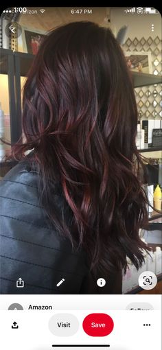 Burgundy Undertone Hair, Dark Brunette Hair Ideas Colour, Black Hair With Tint Of Red, Dark Hair With Burgundy Tint, Black Hair Mahogany Highlights, Brownish Red Highlights On Black Hair, Dark Hair Cherry Highlights, Black Cherry Highlights Dark Brown, Black Hair With Mahogany Highlights