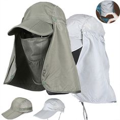 Ear Flap Sun Hat Neck Cover Baseball Cap Visor Gray Army Fishing Outdoors Unisex Features: *Complete Sun Protection UVA/UVB, Dustproof,Waterproof and Windproof.All surrounded by a large shawl, free removal, sunscreen and breathable. in addition to a removable neck flap and breathable face protector,which provide you 360°protection，and the mask can protect face from dust,the fronted drawstring can help to lock and ensures the hat stays put even in windy conditions. *Soft Materials ,Breathable Mes Neck Cover, Sun Protection Hat, Visor Cap, Fishing Hat, The Mask, Summer Hats, Sun Hat, Sun Hats, Sun Protection