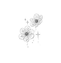 two flowers that are on the side of a white sheet with stars in the background