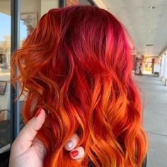 Orange And Red Hair, Red And Orange Hair, Fire Ombre Hair, Redhead Hair Color, Sunset Hair Color, Pink And Orange Hair, Russian Hair, Sunset Hair, Hairdressing Training