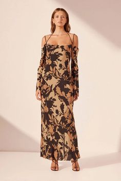 LAI SILK OFF THE SHOULDER TIE MAXI DRESS | BLACK/MULTI | DRESSES | SHONA JOY – Shona Joy International Elegant Floral Print Maxi Off Shoulder Dress, Chic Floral Print Maxi Dress For Gala, Elegant Floral Print Off Shoulder Maxi Dress, Elegant Off-shoulder Maxi Dress For Brunch, Silk Off-shoulder Midi Dress For Gala, Silk Off-shoulder Evening Maxi Dress, Off-shoulder Silk Maxi Evening Dress, Off-shoulder Silk Maxi Dress For Evening, Silk Printed Midi Dress For Evening