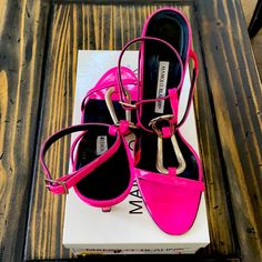 Gorgeous Manolo Blahnik Hot Pink Heels With Silver Metal Detail. Gently Worn. Size 42 Shoes Manolo Blahnik, Hot Pink Heels, Blahnik Shoes, Manolo Blahnik Shoes, Metal Detail, Pink Heels, Manolo Blahnik, Shoes Women Heels, Metallic Silver