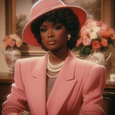 Black Women Vintage Photoshoot, Pink Suit Black Woman, Vintage Aesthetic Black Women, Black Women Old Hollywood, 1950s Fashion Black Women, Boujee Photoshoot Ideas, 1950s Aesthetic Fashion, Vintage Photoshoot Black Women