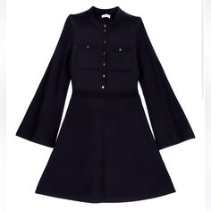 Brand New With Tags! Fits Like A Size Medium. Chic Navy Long Sleeve Mini Dress, Chic Navy A-line Mini Dress, Navy Long Sleeve Workwear Dress, Navy Long Sleeve Dress For Work, Navy Long Sleeve Dresses For Work, Navy Fitted Winter Dress, Elegant Navy Midi Dress For Fall, Elegant Navy Dress For Fall, Elegant Navy Dresses For Fall