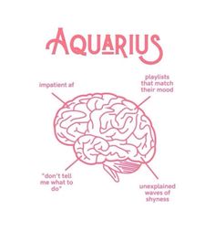 the words aquarius are written in pink on white paper with an image of a brain and