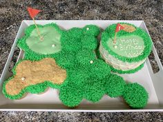 a golf themed birthday cake in the shape of a turtle