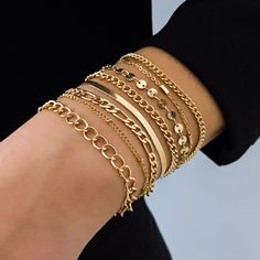 Description:8 Pcs Gold Silver Tone Stackable Bracelet SetThis is a gift pack of bracelet jewelry set - new comer design in 2023It is cool for everyday use and for a party to attractive the eye balls :-)Product Details:Length: 5.5 in+1.9 in extWeight: 0.71 oz/setMaterial: Copper. AluminumColors: Gold/SilverEach item of the bracelet set can be used seperatelyAny type of art can be kept alive only when it can breathe on its own!Happy Shopping :-) Trendy Gold Plated Chain Bracelet For Party, Trendy Gold Bracelets For Party, Trendy Gold-tone Chain Bracelet For Party, Trendy Charm Bracelet For Parties, Trendy Gold Bracelets, Eye Balls, Bracelet Set Silver, Enamel Bracelet, Gift Pack