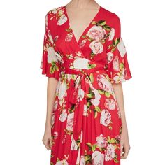 There's a kimono-inspired aesthetic in BCBGMAXAZRIA's faux-wrap, floral maxi dress in airy georgette. The flutter-sleeve design plays up the theme with a wide waistband that ties in a graceful back bow.V-neckHidden back zipper with hook-and-eye closure; adjustable waist tiesShort flounced sleevesTie back bowA-line silhouetteCrinkle georgette: viscose;Lining: cottonMachine washable Chic Spring Wrap Dress With Kimono Sleeves, Chic Wrap Dress With Kimono Sleeves For Spring, Spring Chiffon Wrap Maxi Dress, Spring Chiffon Wrap Dress, Spring Evening Flowy Wrap Dress, Spring Maxi Dress With Kimono Sleeves In Rayon, Spring Flowy Wrap Maxi Dress, Summer Chiffon Maxi Wrap Dress, Flowy Wrap Maxi Dress For Spring