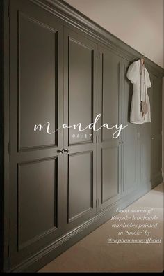 an image of a closet with the words monday on it and a coat hanging up