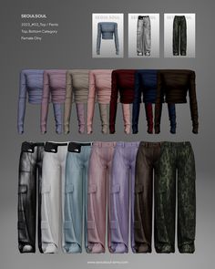 the pants are all different colors and sizes, but there is no image to describe