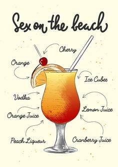 an orange cocktail with the names on it