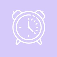 an alarm clock is shown in white on a light purple background with the word time