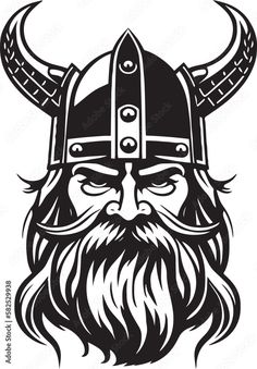 a viking with long hair and beard wearing a helmet on top of his head,