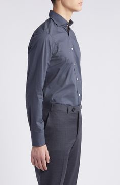 Silky lyocell brings polish and distinction to a dress shirt patterned in tiny geometries and styled to elevate any semiformal look. 32 1/2" length; 48" chest (size X-Large) Raised placket Spread collar Rounded, one-button cuffs 100% lyocell Dry clean or machine wash, line dry Made in Italy Elegant Shirt With Button Closure And Patterned Design, Long Sleeve Shirt With Geometric Pattern For Work, Formal Patterned Button-up Shirt, Patterned Button-up Formal Shirt, Patterned Long Sleeve Business Shirt, Patterned Long Sleeve Shirt For Business, Patterned Long Sleeve Formal Shirt, Formal Fitted Patterned Shirt, Formal Long Sleeve Patterned Shirt