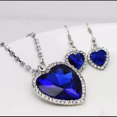 Heart Of Ocean Blue Heart Love Forever Jewelry Set For Women Crystal Rhinestones Necklace Earrings Set Sea Accessories, Heart Jewelry Set, Necklace Packaging, Crystal Jewelry Sets, Forever Jewelry, Women's Jewelry Sets, Victorian Jewelry, Heart Love, Wedding Jewelry Sets