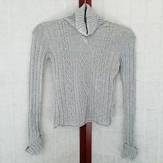 Nwot Gray Airport Turtleneck Sweater With Cuffed Sleeves. Size S. Make Me An Offer Or Ask Me More Questions Below! Fitted Cable Knit Turtleneck Top, Make Me An Offer, Cuff Sleeves, Ask Me, Turtleneck Sweater, Sweater Sizes, Sweaters For Women, Turtle Neck, Grey