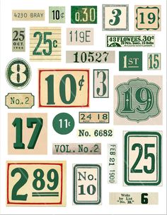 various green and white numbered signs with numbers