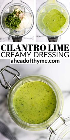 three pictures showing how to make creamy dressing