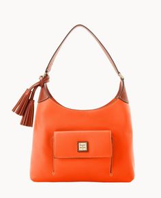 H 1" x W 1" x L 1" Fall Orange Leather Shoulder Bag, Orange Textured Leather Shoulder Bag For Everyday, Fall Pebbled Leather Shoulder Bag With Gold-tone Hardware, Everyday Pebbled Leather Hobo Bag With Gold-tone Hardware, Dooney Bourke Handbags Hobo Shoulder Bags, Orange Textured Leather Shoulder Bag, Orange Textured Leather Bag, Orange Shoulder Bag With Double Handle And Zipper Closure, Hobo Purses Dooney & Bourke