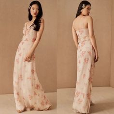 two pictures of a woman wearing a dress with flowers on it and the same photo of her