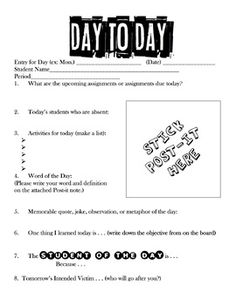 the day to day worksheet is shown in black and white, with an image of