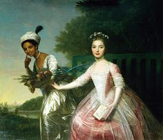 a painting of two women in formal dress