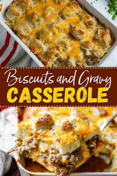 biscuits and gravy casserole in a white dish