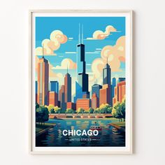 an art print of the chicago skyline