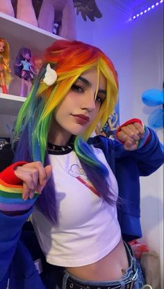 Rainbow Dash Hair, Rainbow Dash Human, My Little Pony Cosplay, Rainbow Dash Cosplay, Rainbow Dash Costume, Mlp Cosplay, Frog Costume, Cartoon Cosplay, My Little Pony Costume