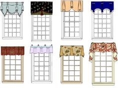 six different types of windows with valances and curtains on the top one side