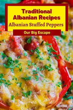 an image of some stuffed peppers with the title above it that reads traditional afghan recipes