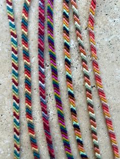 Handmade thin candy stripe friendship bracelets.  Bracelets are about 0.25 inches wide and 6 inches long. They have braided ties that measure 3 inches long.  Message me for a custom length.  Bracelets are made with quality cotton embroidery floss.  Currently, custom colors are not available but I have several color combinations to choose from and I will add more color combinations in the future.  All bracelets are handmade by me and are made to order. Feel free to message me with any questions or custom requests! Candy Stripe Bracelet, Sting Bracelets, Long Message, Beachy Bracelets, Braided Friendship Bracelets, Bracelet Colors, String Bracelet Patterns, Knot Jewelry, Bracelets Tutorial