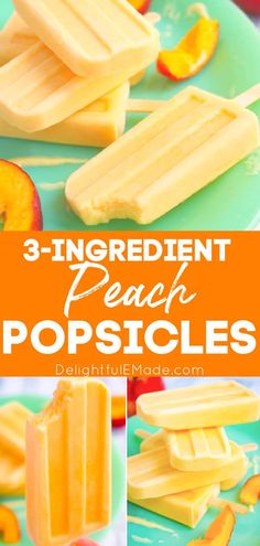 3 ingredient peach popsicles on a green plate