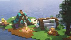 Outdoor Builds Minecraft, Early Game Minecraft Builds, Minecraft Camping Spot, Camping Site Minecraft, Camp Minecraft Ideas, Minecraft Campground, Minecraft Camp Ideas, Camp Site Minecraft, Minecraft Camping Ideas