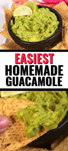 homemade guacamole in a bowl with tortilla chips