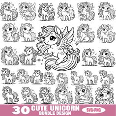 the cute unicorns coloring pages are available for children to color and then be colored