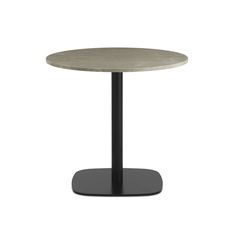 a round table with a black base and a marble top on an isolated white background