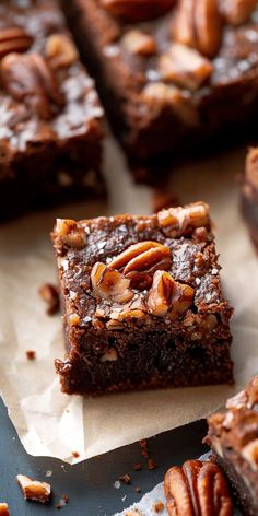 chocolate brownies with pecans and nuts on top