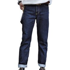 High-quality dark blue jeans online—cool jeans from the 2021 Autumn collection. A casual style will bring you an informal and simple yet clean and professional image. Dark blue or navy denim can form the basis for many outfits and integral part of the classic essential wardrobe. An unrubbed pattern design provides a more sleek look. Slim fit provides a tapered shape but does not usually cling to the contours of your body. Highrise denim will elongate your legs and make your trunk appear more pro Dark Blue Jeans Outfit, Blue Denim Jeans Outfit, Blue Jeans Outfit Men, Cool Jeans, White Jeans Men, Blue Jean Outfits, Yellow Denim, Autumn Collection, Jeans For Men