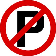 a no parking sign with the letter p in black and red on a white background