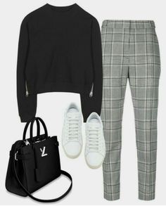 Square Pants, Black Knit Sweater, Mode Casual, Mode Inspo, Plaid Pants, 가을 패션, Mode Inspiration, Polyvore Outfits, Black Knit